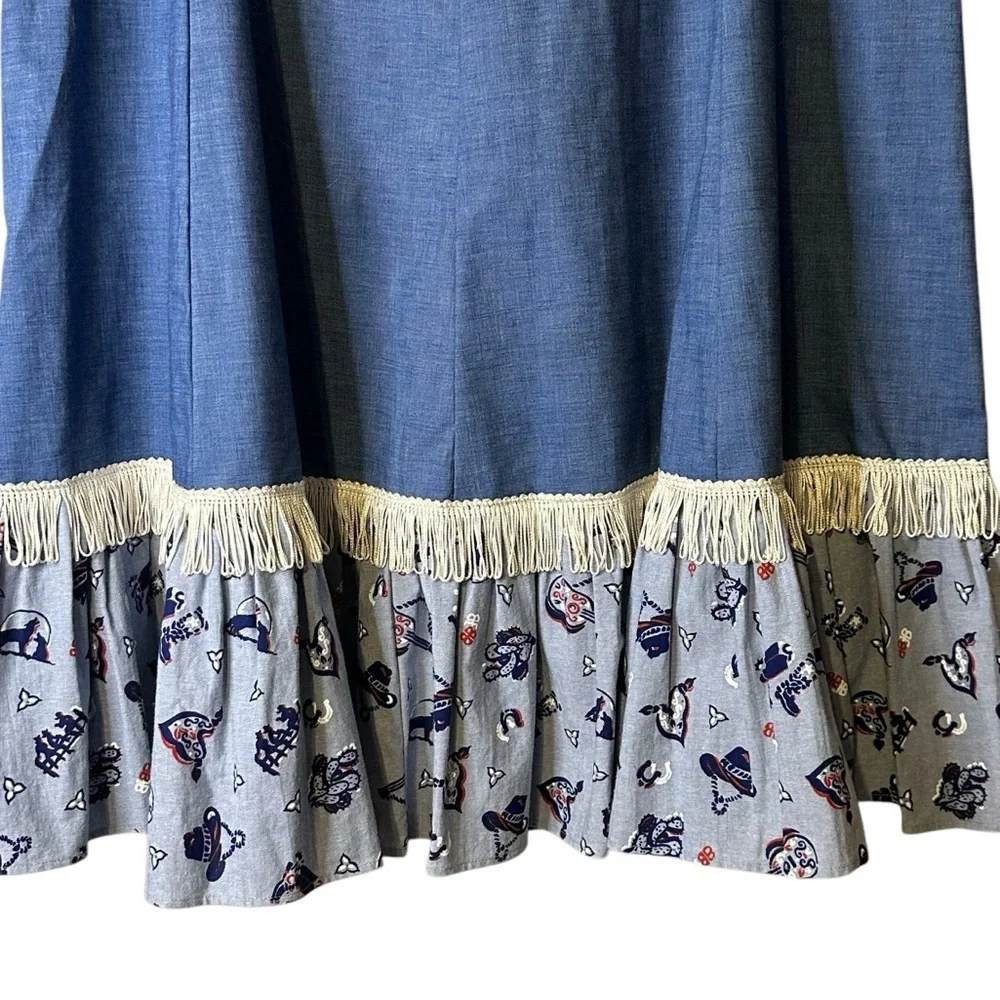 Prairie Cottage Midi Skirt Western Ranch Folk Art Vintage Handmade Rodeo Cowgirl